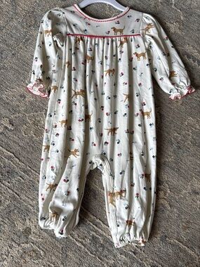 The Beaufort Bonnet Company Cream Romper with Dog & Floral Print 6/12mo